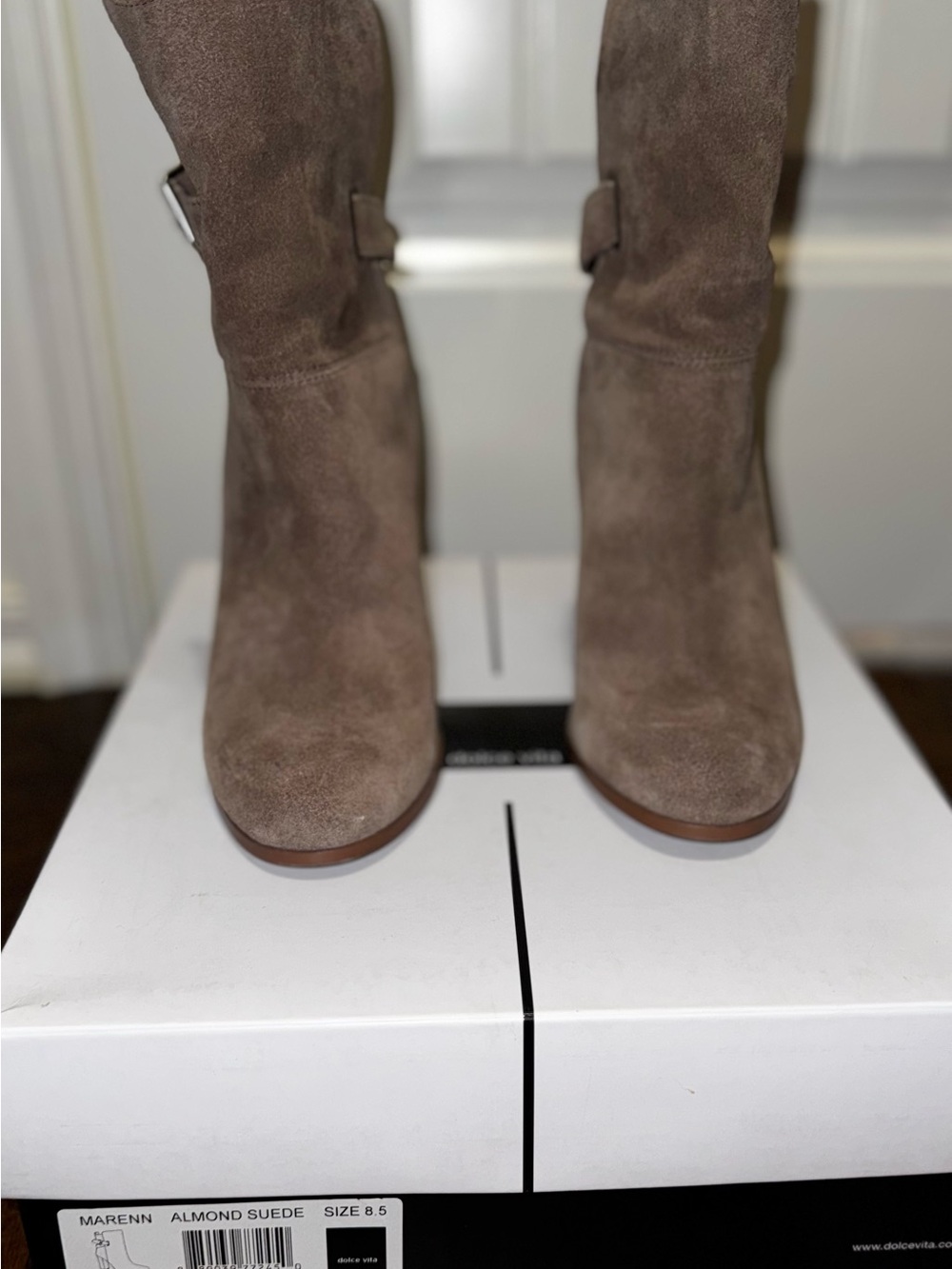 Dolce Vita Taupe Suede Mid-Calf Heeled Boots